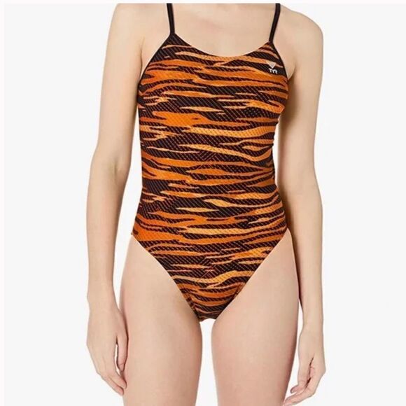 Tyr Swimsuit CRYPSIS Cutoutfit Navy/Orange Sz-26 - Picture 1 of 10